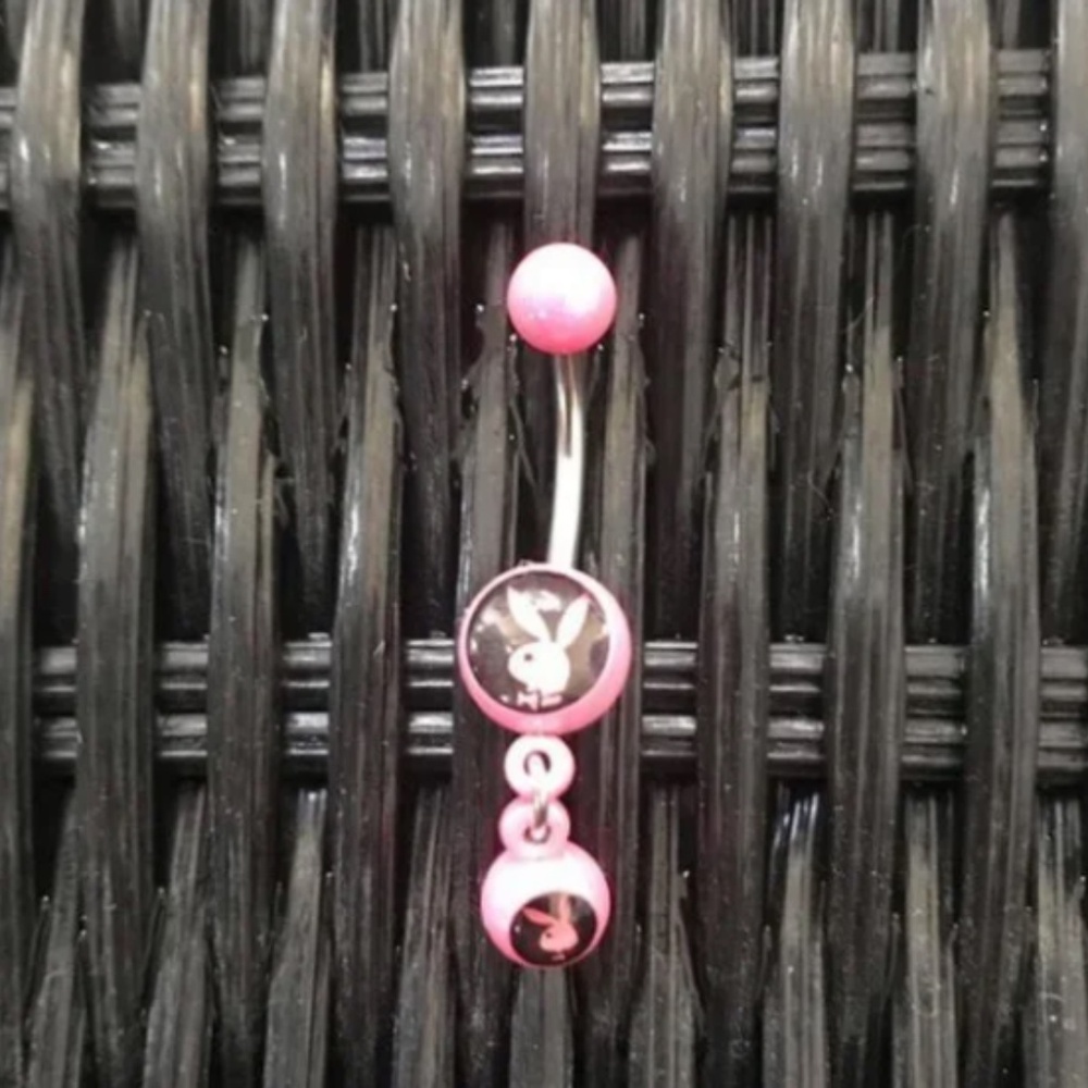 playboy pink dangly belly button navel ring